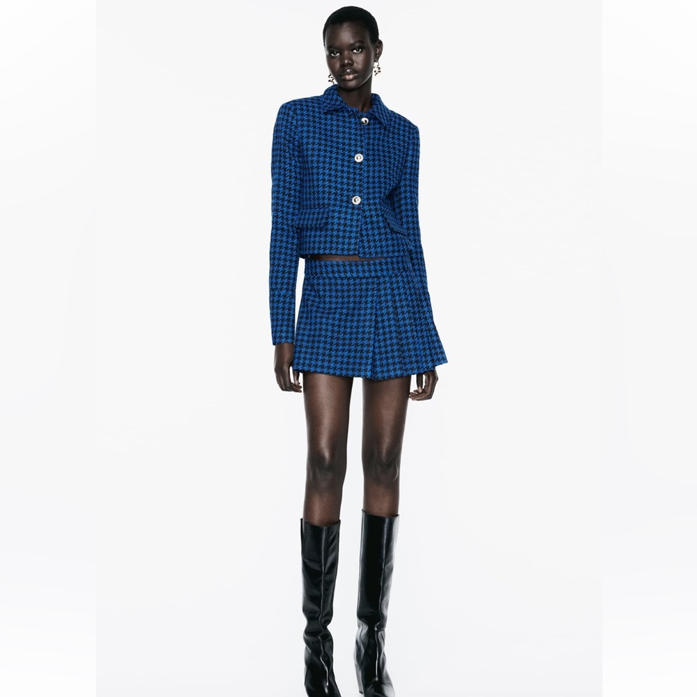 Zara houndstooth box pleat skort